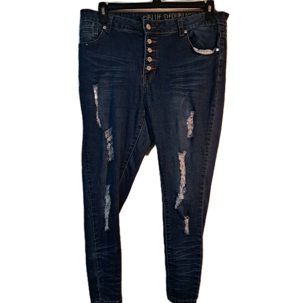 Blue‎ Republic Womens Jeans Size 16 Dark Wash Denim Distressed Button Fly